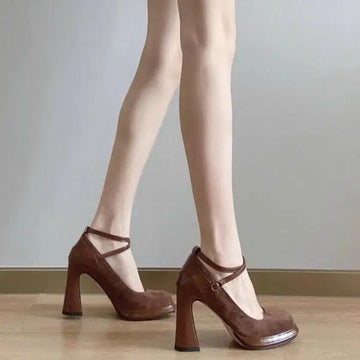 Xajzpa Beige High Heels Lolita Shoes Chunky Sandals Increasing Height Clogs for Women 12cm Latest Mary Jane Block African Black Pu